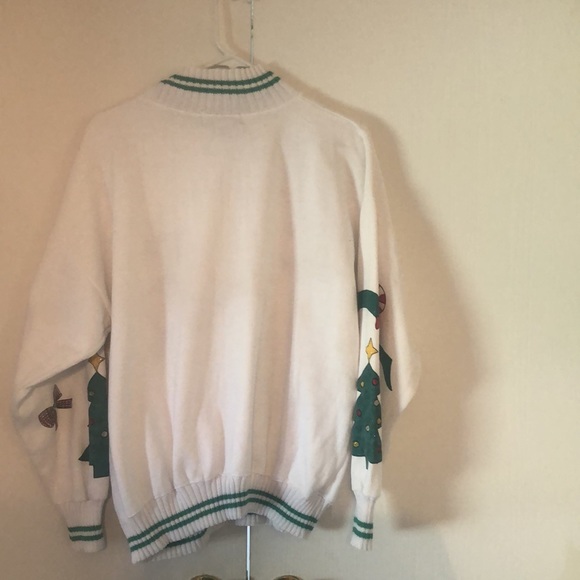 VTG fall stand collar Y2k artsy Christmas Santa Reindeer ribbed sweater - Picture 12 of 13